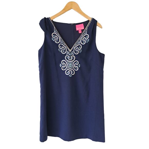 LILLY PULITZER Penelope Embellished Shift Dress Size 12 True Navy Party Dressy - Picture 2 of 14
